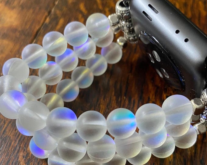 White Aura Crystal Beaded Apple Watch Band