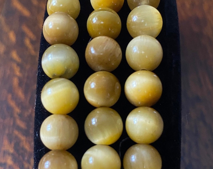 Gold Tiger Eye Stainless Steel Beaded Apple Watch Band