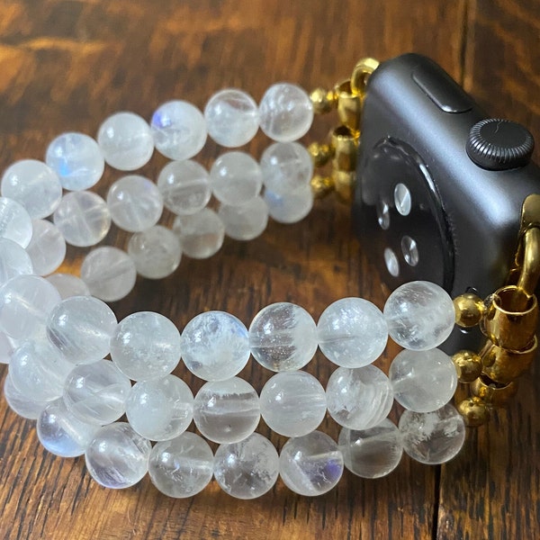 Moonstone (AAA) Stainless Steel Beaded Apple Watch Band