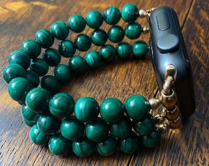 Malachite Stainless Steel Beaded Apple Watch Band
