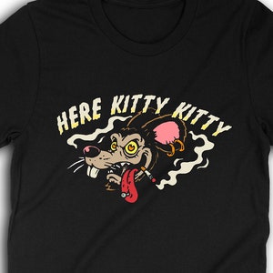 Here Kitty Kitty Shirt Funny Rat T-Shirt Rockabilly Shirt Psychobilly Shirt Greaser Shirt 0906