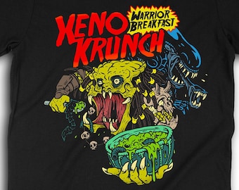 Xeno Krunch Alien T-Shirt, Horror SciFi Shirt, Psychobilly Clothing, Heavy Metal Shirt, Horror Art T-Shirt, Breakfast Cereal Shirt 0057