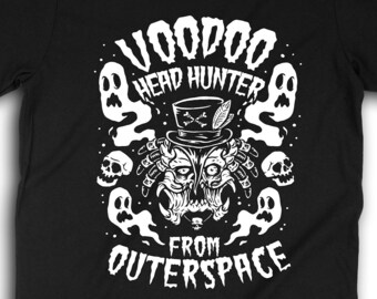 Voodoo Headhunter Xeno Alien T-Shirt, Horror SciFi, Psychobilly Clothing, Baron Samedi Shirt, Horror Art 0055