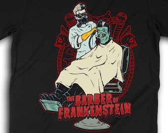 Le barbier de Frankenstein Cyber Punk Horror Shirt Pompadour Frankenstein Halloween Tshirt Psychobilly coiffure Pommade Tee 1043