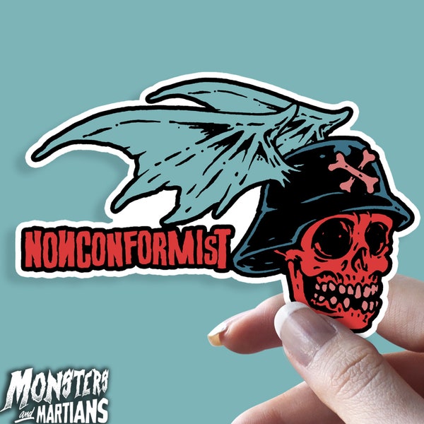 Nonconformist Skull Sticker, Skeleton Head, Horror Punk Decal, Psychobilly Rockabilly Sticker, Lowbrow Art, Motorcycle Helmet Sticker (0908)