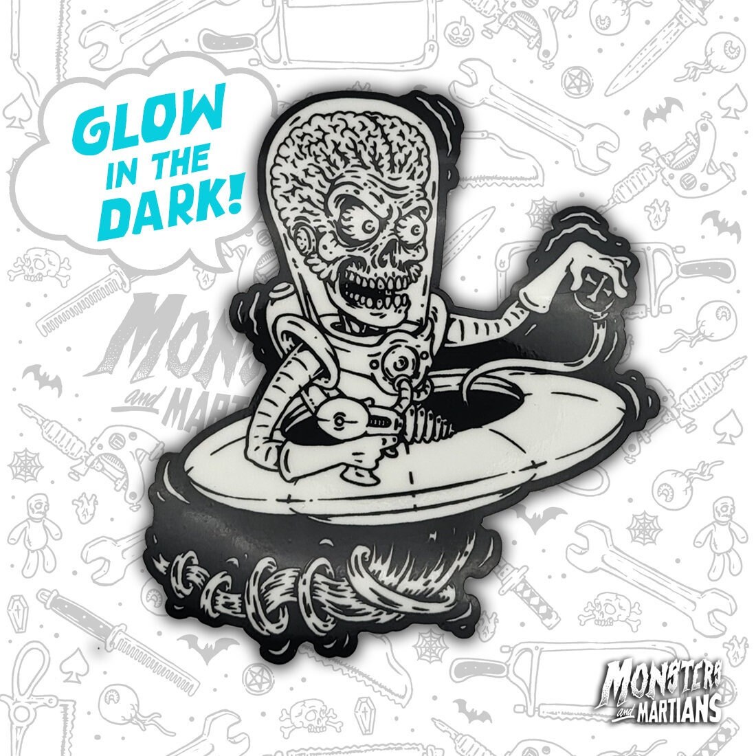 Mars Attacks Sticker, Glow in the Dark Sticker, Alien UFO Stickers ...