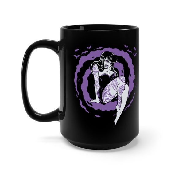 Burlesque Coffee, Ceramic Drinkware, Vintage Charm Mug, Rockabilly Goth Girl Design, Durable Cup, Microwave Safe, Exclusive Art
