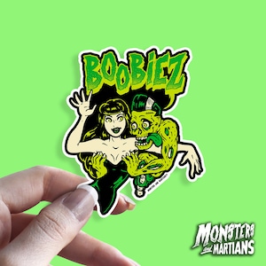 Boobies Zombie Vinyl Sticker, Horror Punk Decal, Psychobilly Sticker, Lowbrow Art, Laptop Decals, Halloween Stickers, Living Dead