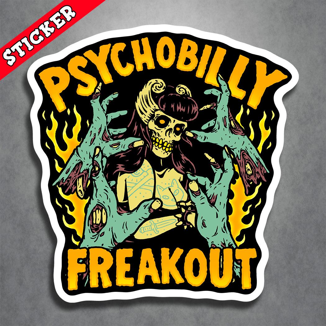 Psychobilly Sticker - Zombie Graveyard Horror Decal, Lowbrow Art