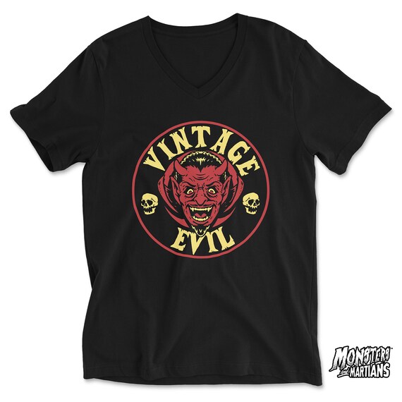 Vintage Devil Shirt - Halloween Red Devil Skulls - Old School
