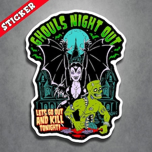 Psychobilly, Frankenstein, Vampire Sticker, Horror Decal, Goth Art, Halloween Decor, Lowbrow Monster Illustration