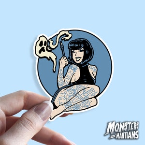 Goth Girl Pinup Sticker Asian Pinup Sticker , Horror Punk Decal, Psychobilly Sticker, Gothabilly, Rockabilly Style,