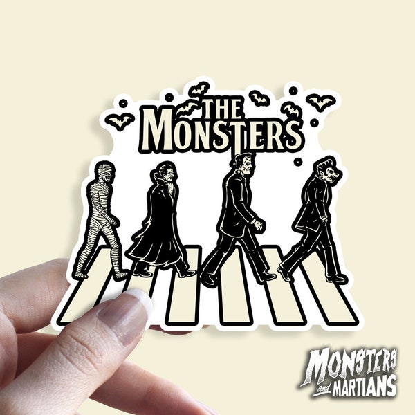 The Monsters Vinyl Sticker, Horror Punk Decal, Psychobilly Sticker, The Mummy Dracula Frankenstein Wolfman Monsters