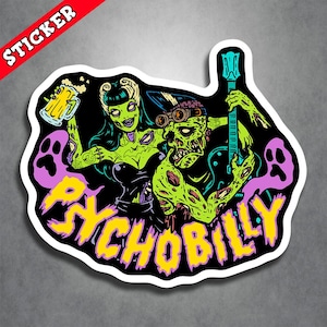 Halloween Laptop, Psychobilly Decal, Horror Vinyl Decal, Goth Girl Art Sticker, Lowbrow Style, Hand Drawn Design for Laptops