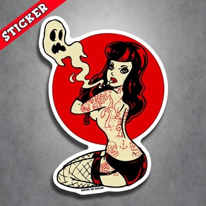 Goth Girl, Psychobilly Pinup, Rockabilly Punk, Vinyl Decal, Alternative Style, Durable Sticker for Laptops, Unique Gift