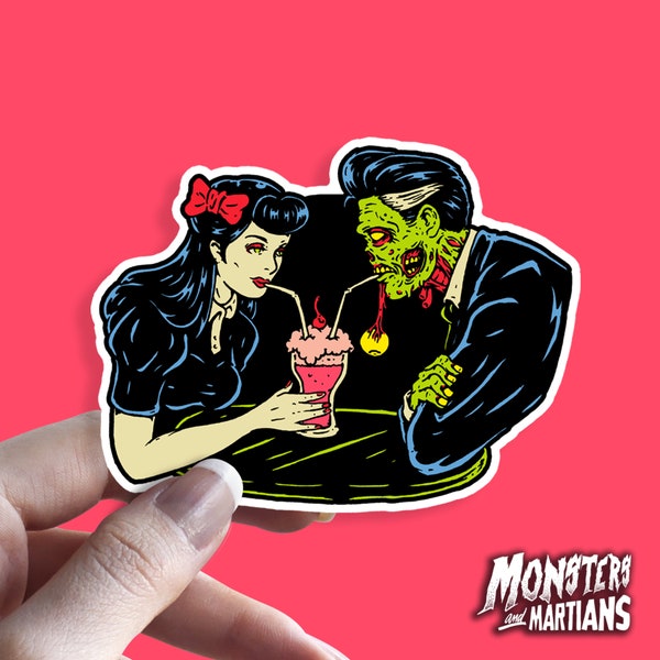 Zombie Vinyl Sticker, Horror Punk Decal, Psychobilly Sticker, Lowbrow Art, Laptop Decals, Halloween Stickers, Romance the Dead 0902