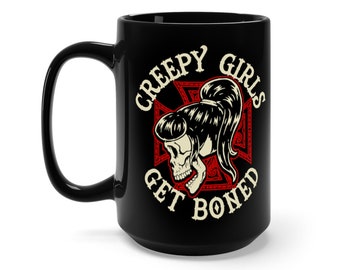 Microwave Safe Cup, Dishwasher Safe Mug, Horror Tumbler Cup, Rockabilly Goth Skull Art Ceramic Drinkware, Durable 15oz or 11oz Coffee Vessel