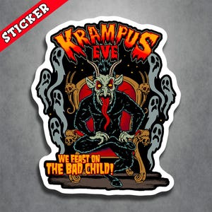 Hand Drawn Art, Outdoor Rated, Custom Printed, Krampuslauf Horror Sticker, Psychobilly Decal, Durable Vinyl for Laptops and Phones