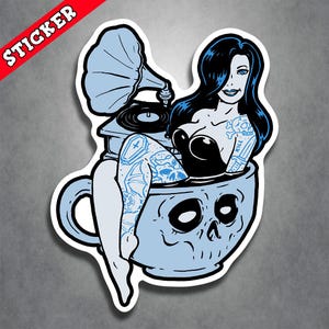 Horrorart, Goth Girl, Psychobilly Sticker, Alternative Pinup Decal, Rockabilly Style, Durable Vinyl, Perfect for Laptops