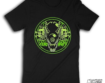 Xenomorph Shirt - Alien Horror Apparel, Psychobilly Fan Gift, Baphomet Art Design, Science Fiction Tee
