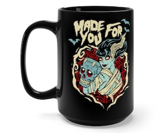 Frankenstein Art, Horror Punk Mug, Durable Ceramic, Rockabilly Horror Tumbler, Gothic Valentine Drinkware, Unique Love Gift, Microwave Safe