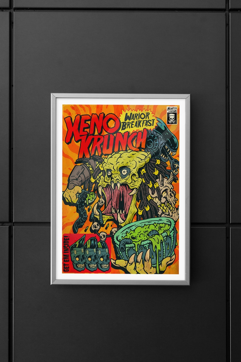 Xeno Crunch Cereal Wall Poster, Horror Punk Art, Xenomorph Aliens ...