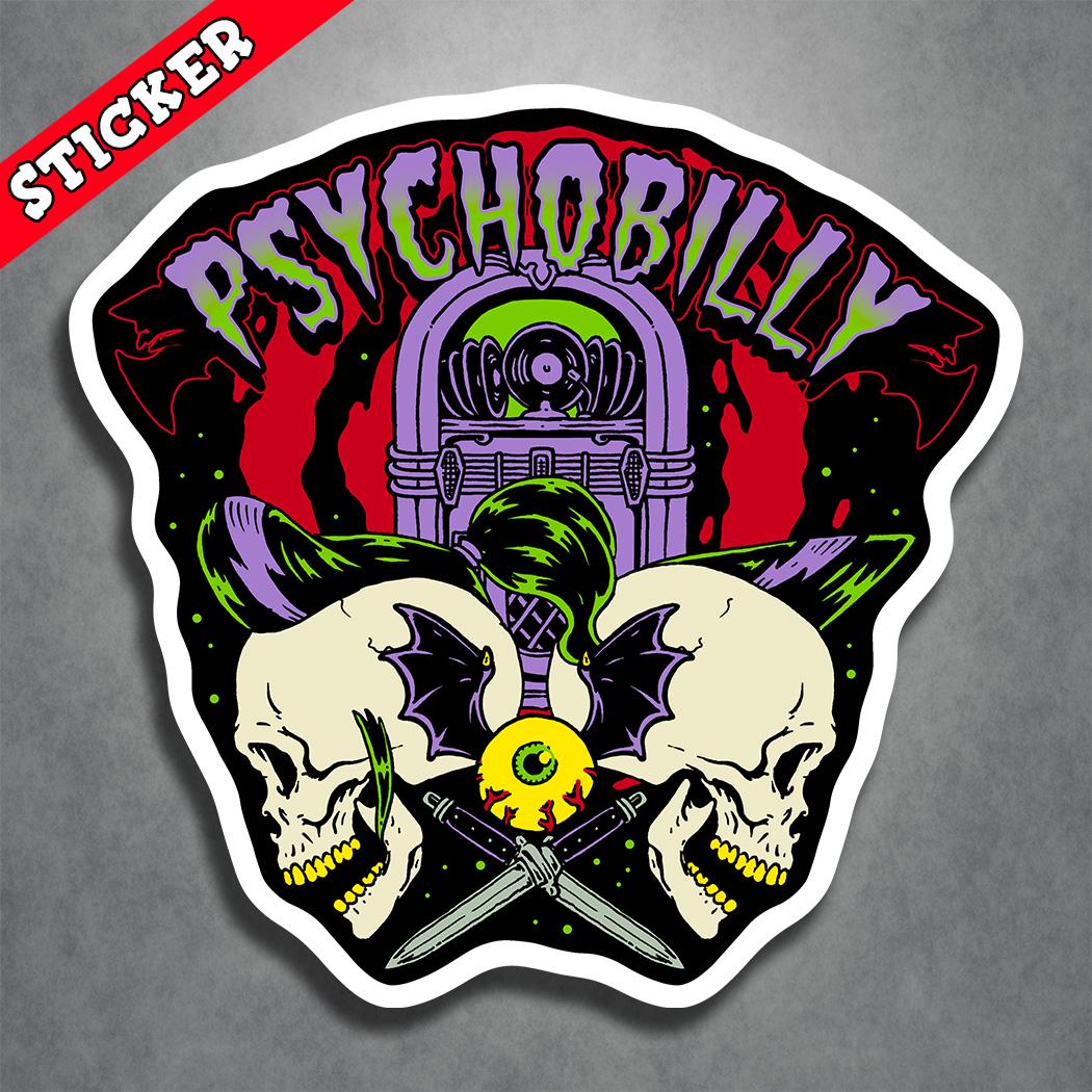 Psychobilly Sticker, Goth Girl, Jukebox, Skull Art Decal
