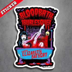 Psychobilly Vampire, Gothabilly Laptop, Halloween Bloodbath, Hand Drawn Lowbrow Decal, Thick Semi Gloss Finish, Fade Resistant Vinyl Sticker