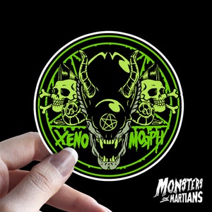 Baphomet Xenomorph Vinyl Sticker, Horror Decals, Aliens Sticker, Lowbrow Art, Xenomorph Art, Halloween Stickers