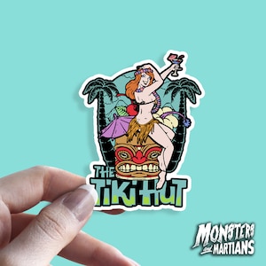 Pinup Girl, Tiki Hut, Hula Girl, Retro Burlesque Decal, Cocktail Drink Art, Beach Party Vibes