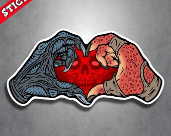 Alien Love Decal - Psychobilly Skull Sticker, Custom Printed Vinyl, Durable Laptop Decal