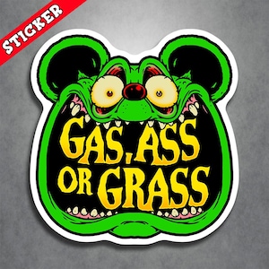 Rockabilly, Psychobilly, Rat Rod, Gas Ass Or Grass Decal, Horror Punk Sticker, Lowbrow Toolbox Art, Mechanic Vinyl