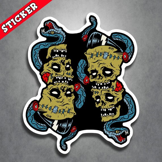 Vinyl Decal Art, Punk Tattoo Sticker, Creepy Halloween Art, Frankenstein Serpent Design, Psychobilly Gothic Decor, Wicked Twisted Style