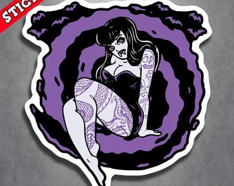 Horror Punk Art Sticker - Psychobilly Goth Decal, Hand Drawn Vinyl, Outdoor Rated, Wicked Twisted