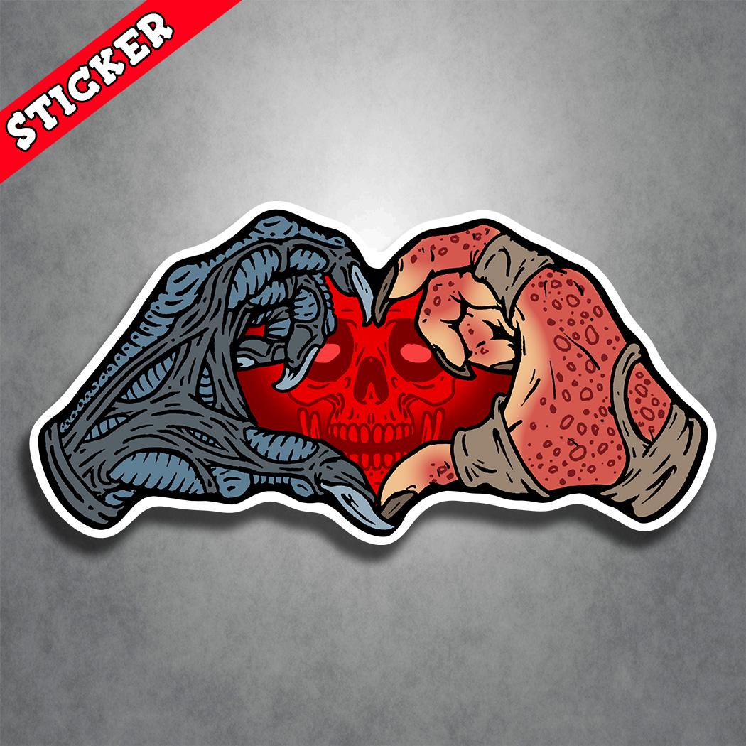 Horror, Psychobilly, Valentines Gift, Alien Skull Decal, Gothabilly Sticker, Unique Love Design, Durable Laptop Sticker