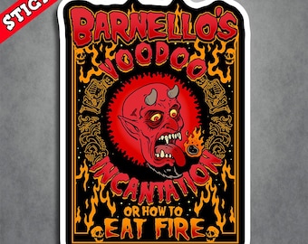 Pegatina Fire Eater - Adhesivo de terror Psychobilly, arte de Sideshow Culture, vinilo único dibujado a mano