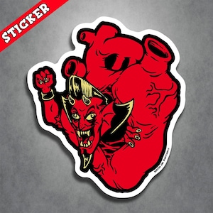 Vinyl Sticker Car, Outdoor Rated Life, Hand Drawn Art, Durable Decal, Psychobilly Design, Halloween Devil Laptop Decor