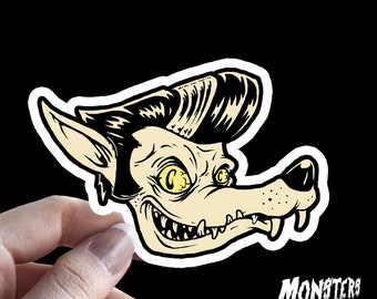 Rockabilly Big Bad Wolf Vinyl Sticker, Horror Punk Decal, Psychobilly Rockabilly Sticker, Lowbrow Art, Laptop Decal