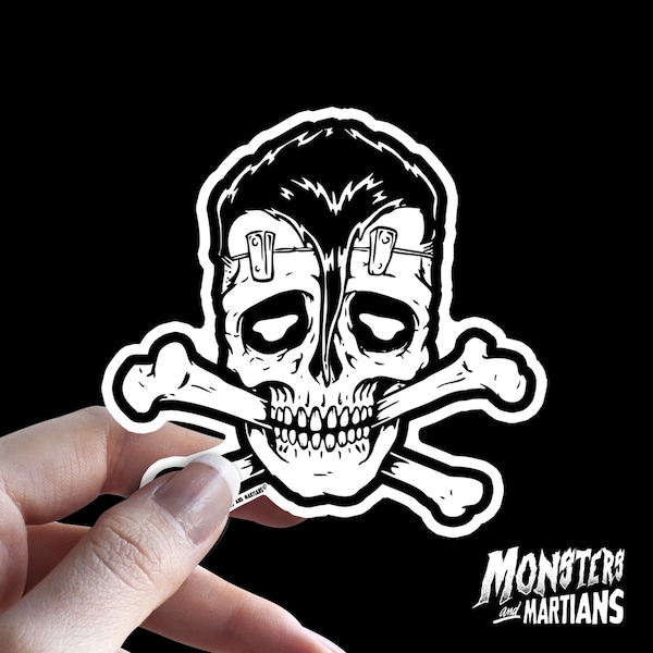 Skull and Bones Vinyl Sticker, Horror Punk Decal, Psychobilly Rockabilly Sticker, Lowbrow Art, Laptop Decal, Halloween Stickers