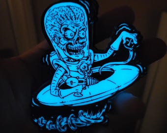 Mars Attacks Sticker, Glow in the Dark Sticker, Alien UFO Stickers, Lowbrow Art