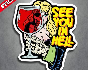 Psychobilly, pegatinas de terror, pegatinas de esqueletos, calcomanía de vinilo, arte punk para portátil, diseño lowbrow, regalo de Halloween