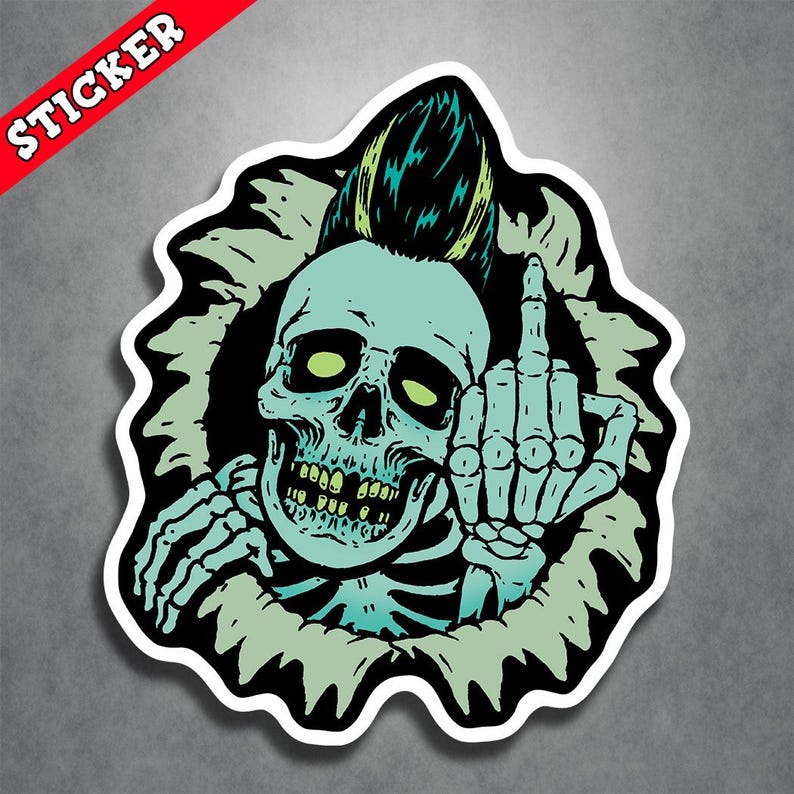 Pegatina de arte psychobilly - Calcomanía de calavera lowbrow, gráfico con vibras punk rock, vinilo duradero e impermeable. imagen 1