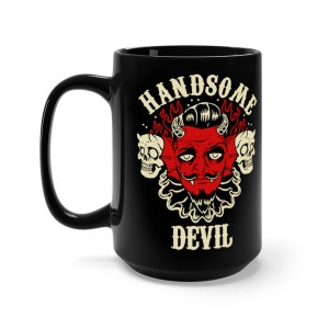 Handsome Devil Rockabilly Pompadour Ruff Coffee Mug, Black, 15oz or 11oz