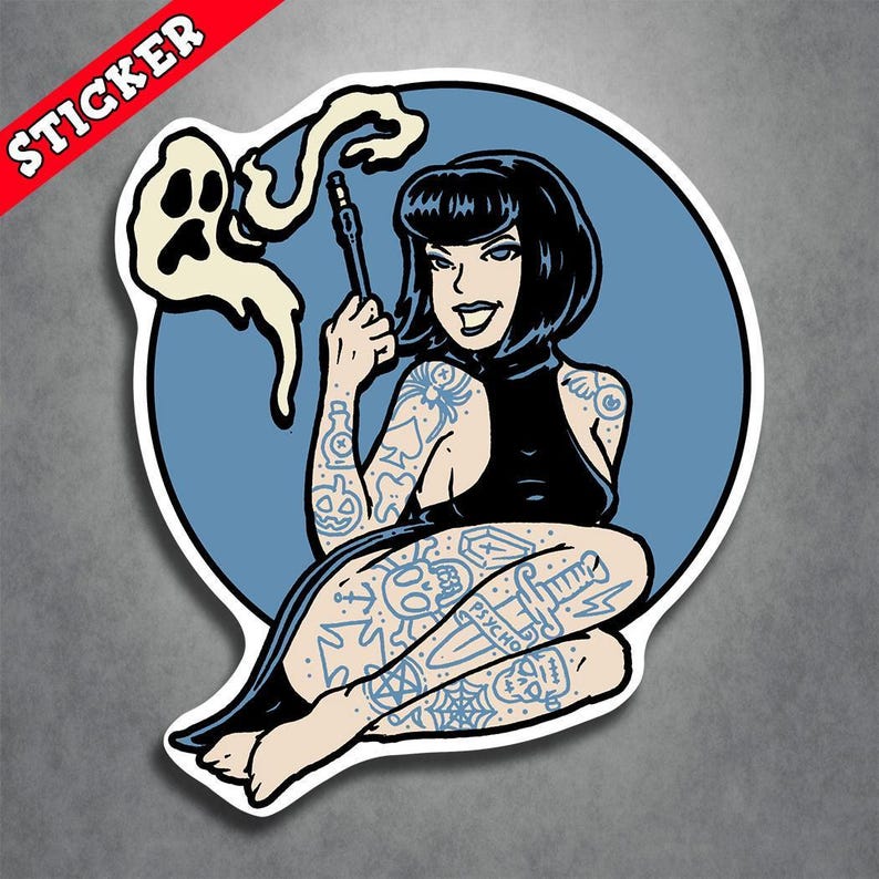 Goth Girl Stickers - Psychobilly Decal - Alternative Art, Waterproof Vinyl, Horror Punk Style image 1