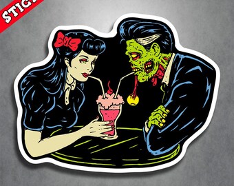 Zombie Vinyl Decal: Retro Punk Sticker - Lowbrow Art, Halloween Laptop Accessory, Waterproof