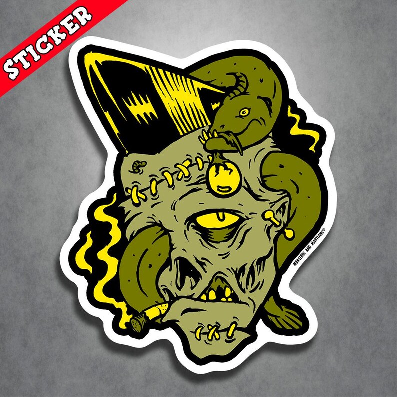 Psychobilly Greaser Zombie Sticker - Horror Punk Art, Durable Waterproof Vinyl Decal image 1