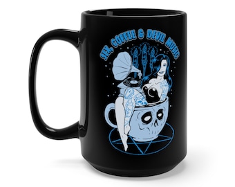 Horror Punk Fan, Bold Edgy Mug, Spooky Drinkware, Gothic Skull Tumbler, Psychobilly Art Design, Unique Ceramic Cup, 15oz or 11oz