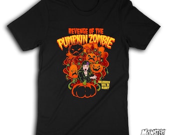 Camiseta de terror con calabazas - Diseño de cementerio zombie, arte de película de culto, ropa con estética gótica