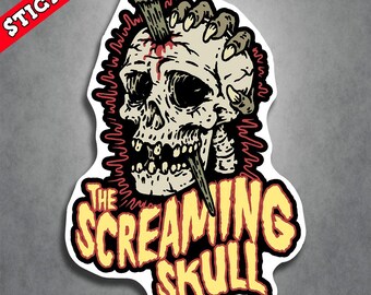 Lowbrow Art, Psychobilly Zombie, Horror Stickers, Demon Skull Decal, Gothic Spike Design, Halloween Decor, Durable Vinyl