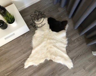 Organic Goatskin Rug,Soft Long Hair Durable Animal Leather,Silky Real Pelt Craft,Pet Bed For Cat3/' 4/'/' X  2/' 9/'/'Chair Cover,Country Home Rug